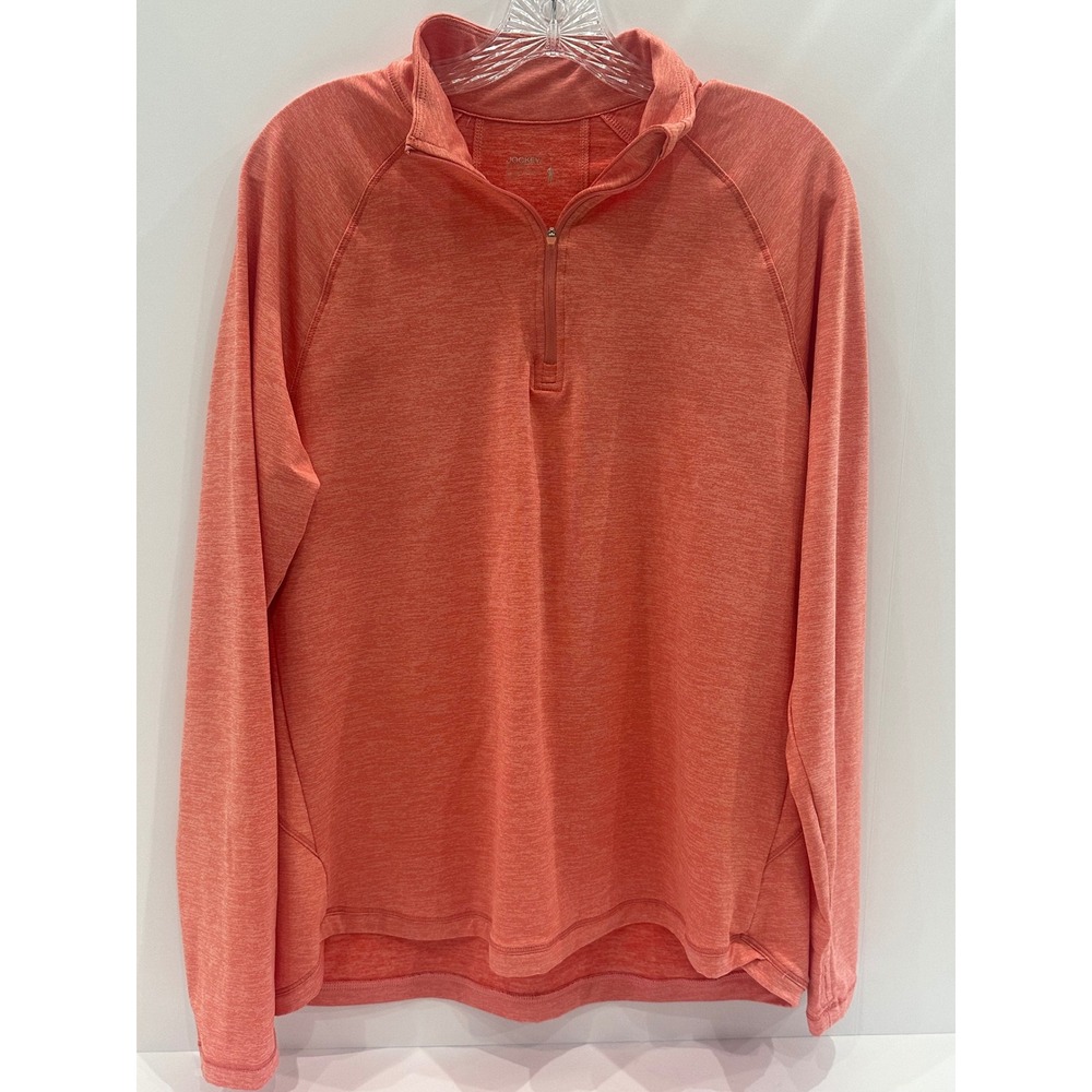 Jockey Sport Womens Quarter Zip Pullover Long Sleeve Heathered Coral Pink Large